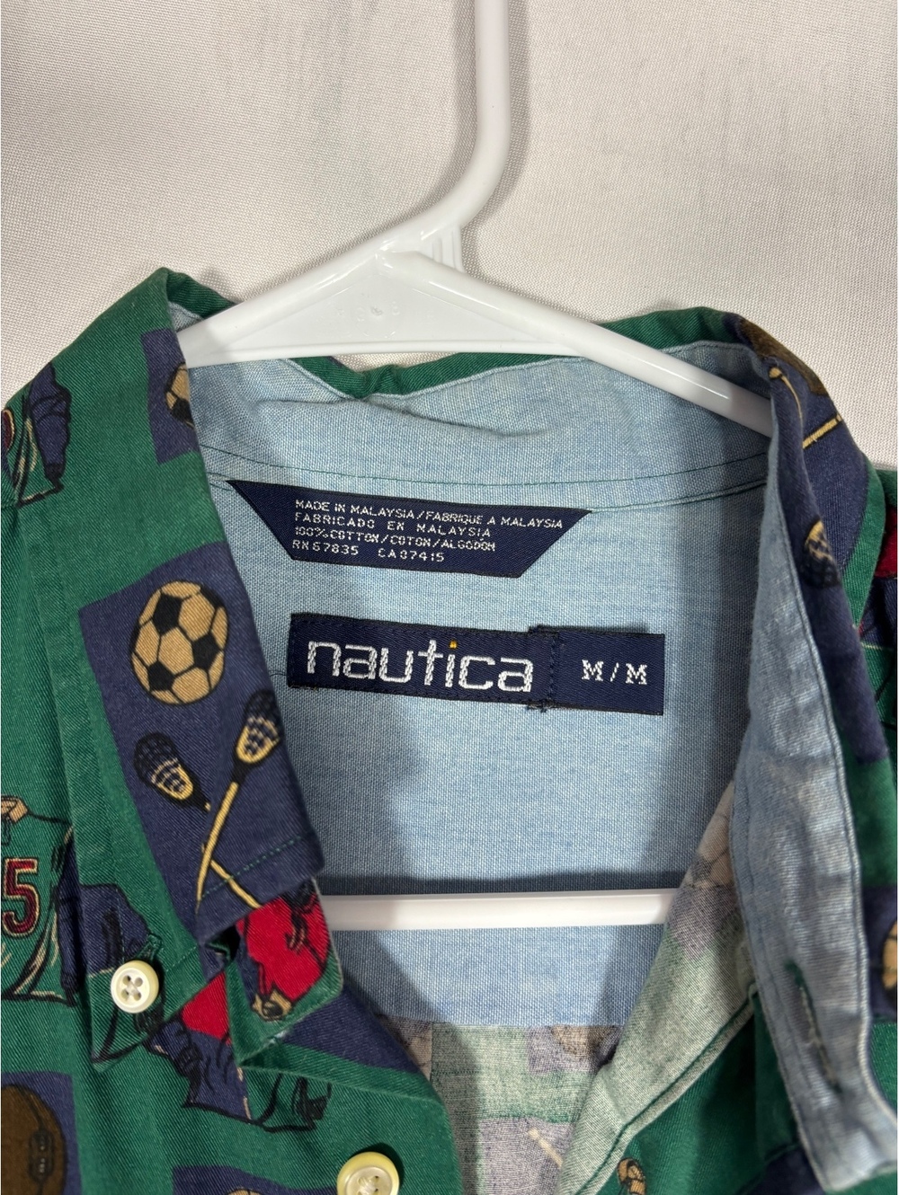 Vintage Nautica Men’s M Green AOP Soccer Golf Sports Button Down Shirt Retro Y2K - Picture 4 of 7